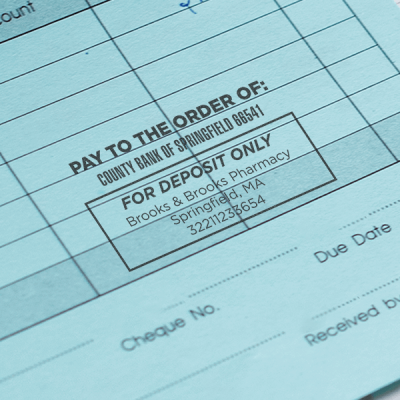 Custom Pay to the Order of With Box Financial Stamp in Use
