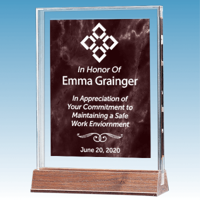 Safety Goal Marble Ruby Polished Acrylic Award on Walnut Base