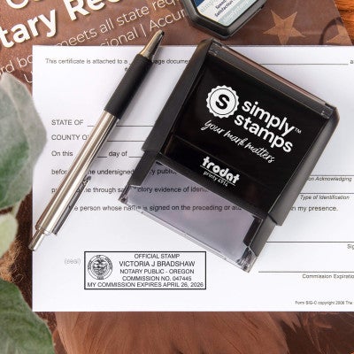 Oregon Notary stamp impression and self inking stamp