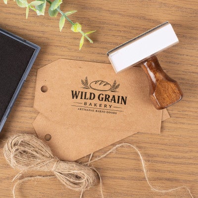 Custom wood stamp used for small business bakery packaging branding