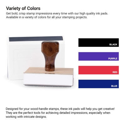 Ink pad colors for wood handle stamps including black, purple, red, and blue