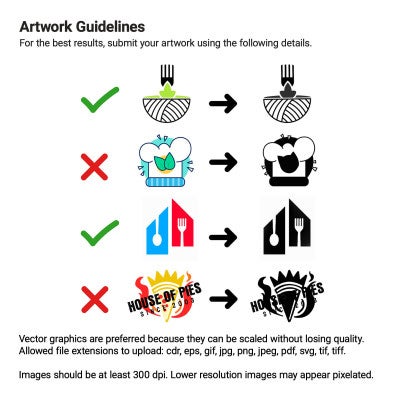 Stamp design guidelines showing correct and incorrect artwork examples for stamping
