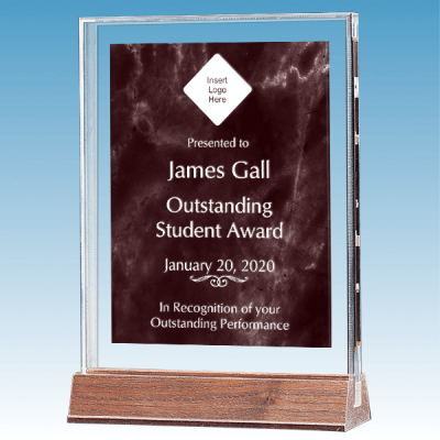 Student Marble Ruby Polished Acrylic Award on Walnut Base