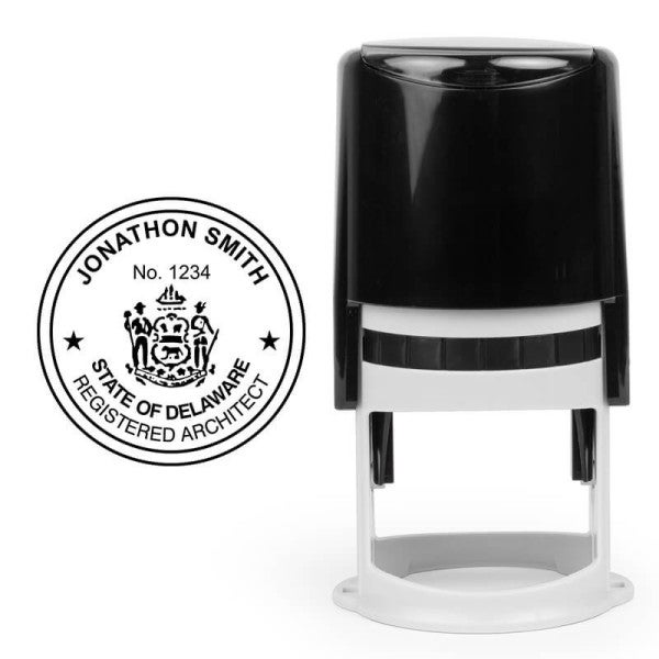 The State of Delaware Architect Seal next to the self-inking stamp