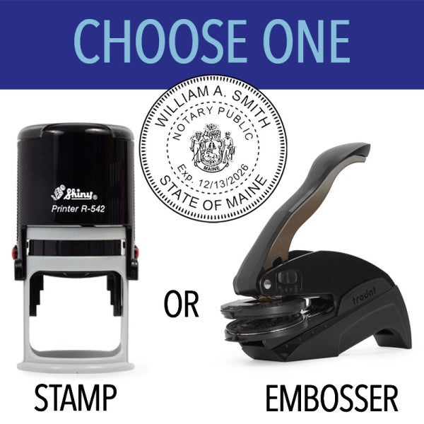 Maine Notary Seal Round with CREST - Choose Stamp or Embosser - alternate view