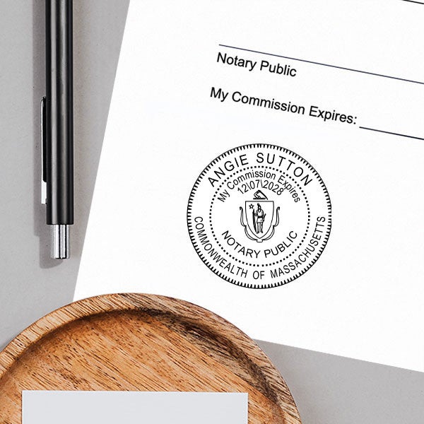 Massachusetts Round Pink Notary Stamp - alternate view