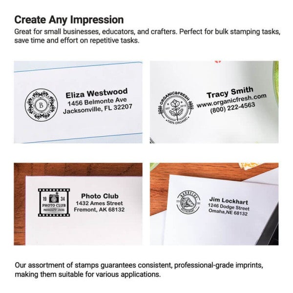 Custom 3 Line Rectangle Logo Stamp with Logo On Side - alternate view