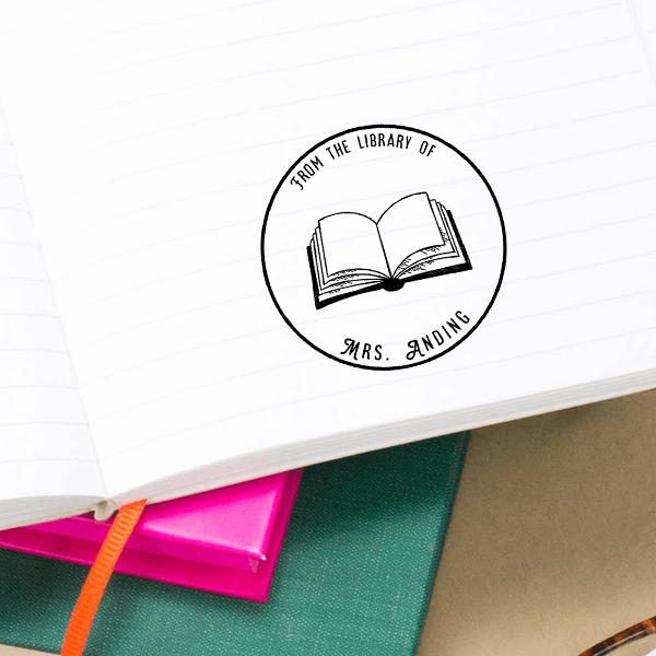 Round Open Book Library Stamp - alternate view