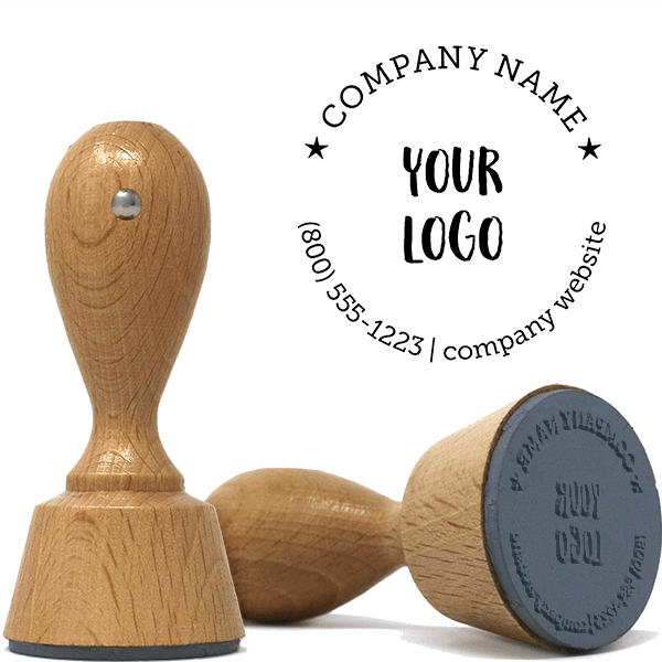 Logo with Custom Text European Wood Handle Hand Stamp