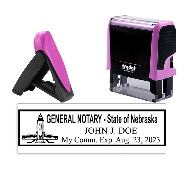 Nebraska Notary Pink Stamp - Rectangle