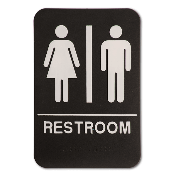 Black Unisex ADA Braille Restroom Sign | 9" x 6"