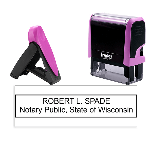 Wisconsin Notary Pink Stamp - Rectangle