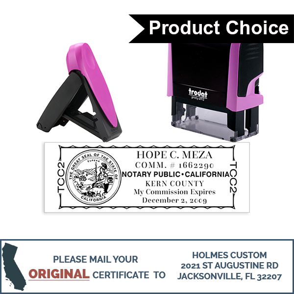 California Notary Pink Stamp - Rectangle