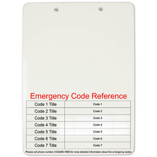 Emergency Code Reference Clipboard
