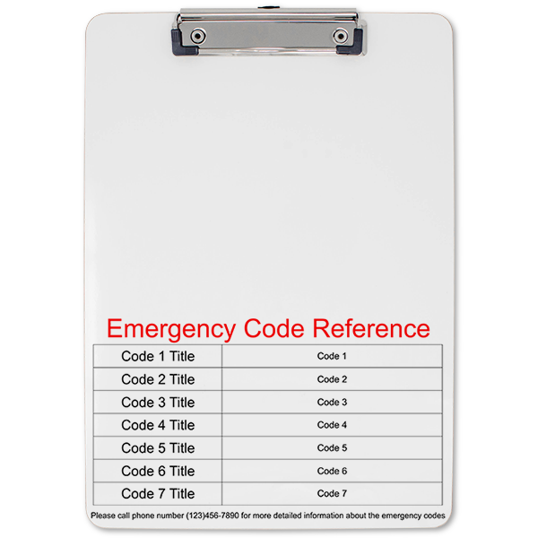 Emergency Code Reference Clipboard - alternate view