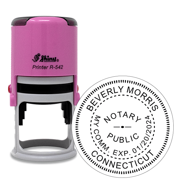 Connecticut Notary Pink Stamp - Round