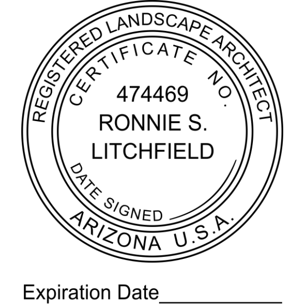 State of Arizona Landscape Architect with Expiration Seal - alternate view