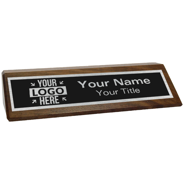 Walnut 2" x 8" Logo Desk Name Plate - alternate view