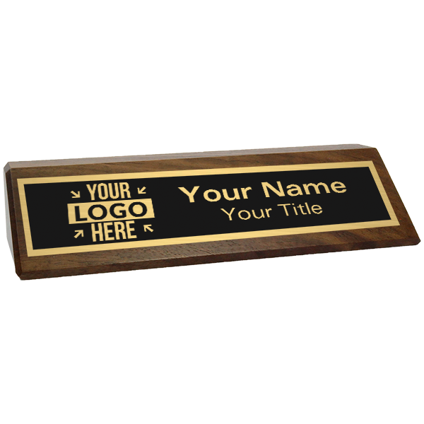 Walnut Desk Name Plate with Logo | 2" x 8"