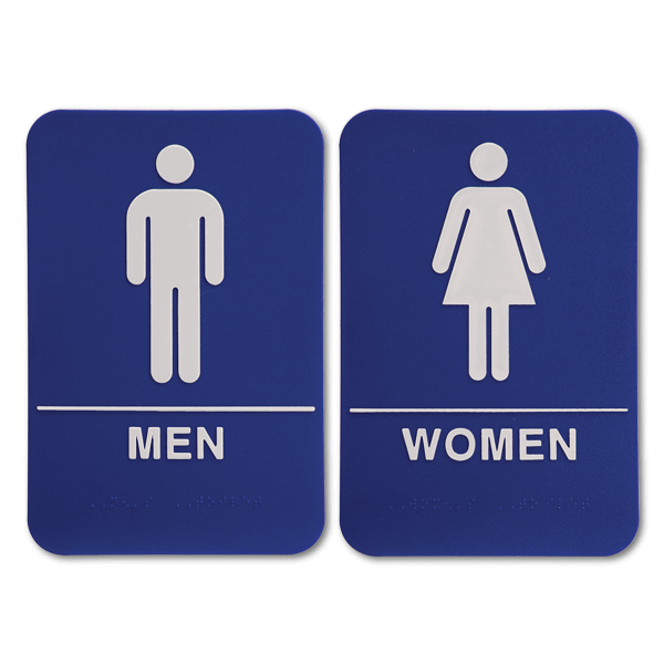 Blue ADA Braille Men's & Women's Restroom Sign Set | 9" x 6"