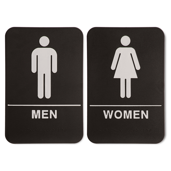Black ADA Braille Men's & Women's Restroom Sign Set | 9" x 6"