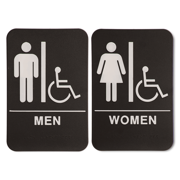 Black ADA Braille Men's & Women's Handicap Restroom Sign Set | 9" x 6"