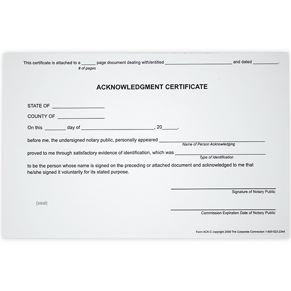 Acknowledgment Notary Certificates