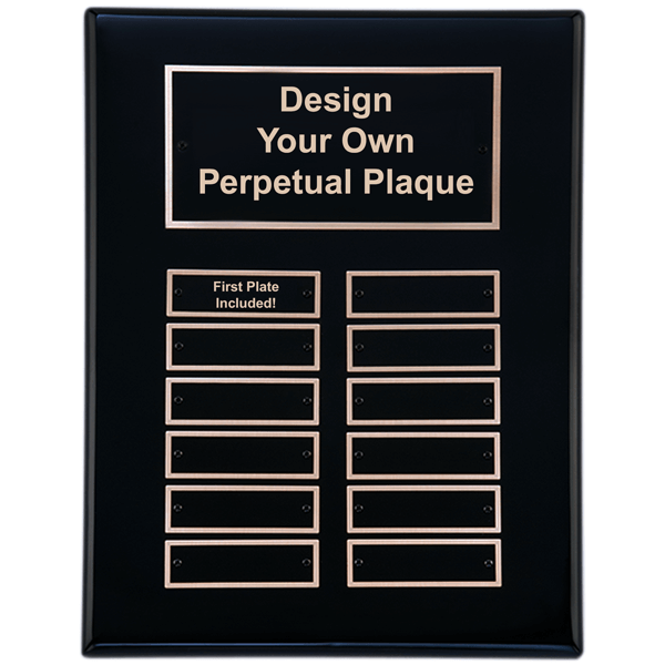 Black Piano Finish 9" x 12"  Perpetual Plaque with 12 plates