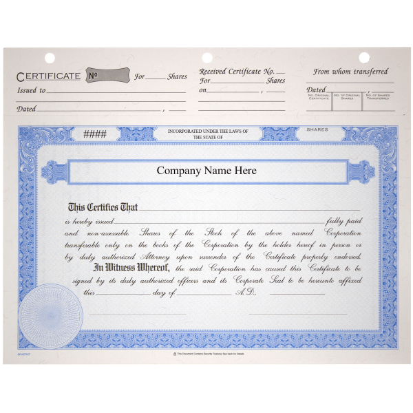 BLUTO 02 Corporate Stock Certificates - alternate view