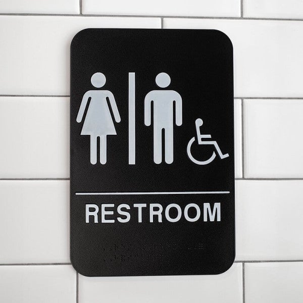 Black Unisex Handicap 9" x 6" ADA Braille Restroom Sign - alternate view