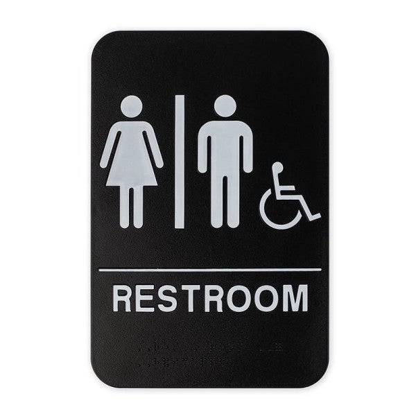 Black Unisex Handicap 9" x 6" ADA Braille Restroom Sign