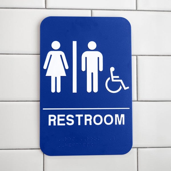 Blue Unisex Handicap 9" x 6" ADA Braille Restroom Sign - alternate view