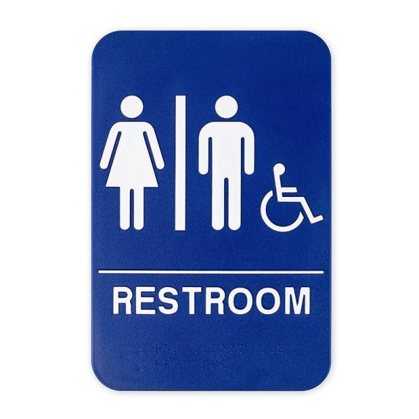Blue Unisex Handicap 9" x 6" ADA Braille Restroom Sign
