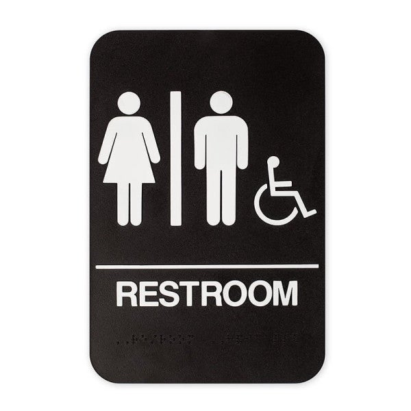 Brown Unisex Handicap 9" x 6" ADA Braille Restroom Sign