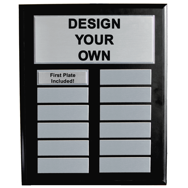 Custom 10" x 13" Perpetual Plaque with Black Board and 12 Silver plates.