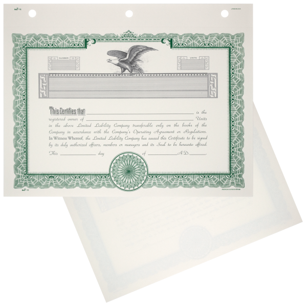 Duke 16 LLC Blank Membership Certificates | Quantity of 20 or More