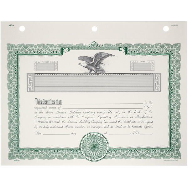 Duke 16 LLC Blank Membership Certificates - alternate view