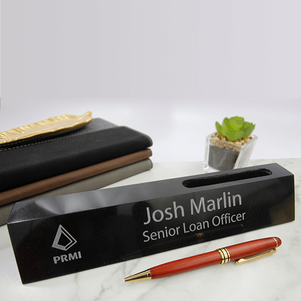 Engraved 2" x 10" Black Biz Card and Marble Desk Name Plate - alternate view