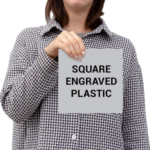 Person Holding A Square Custom Engraved Plastic Sign