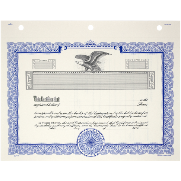 GOES KG3 Blank Corporate Stock Certificates - alternate view