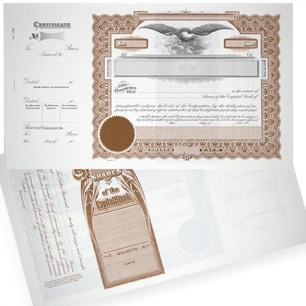 GOES 195 Blank Corporate Stock Certificates | Quantity of 20 or More