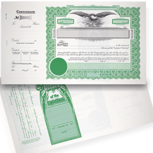 GOES 196 Blank Corporate Stock Certificates | Quantity of 20 or More