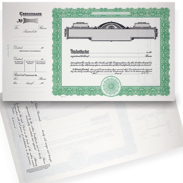 GOES 722 Blank Standard Stock Certificates | Quantity of 20 or More