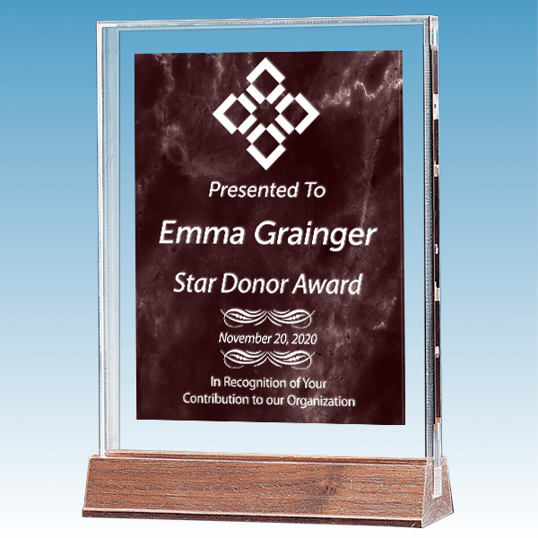 Honorary Donor Marble Ruby Polished Acrylic Award on Walnut Base