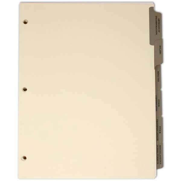 Index Tab Divider set for S & C Corp Corporate Kits