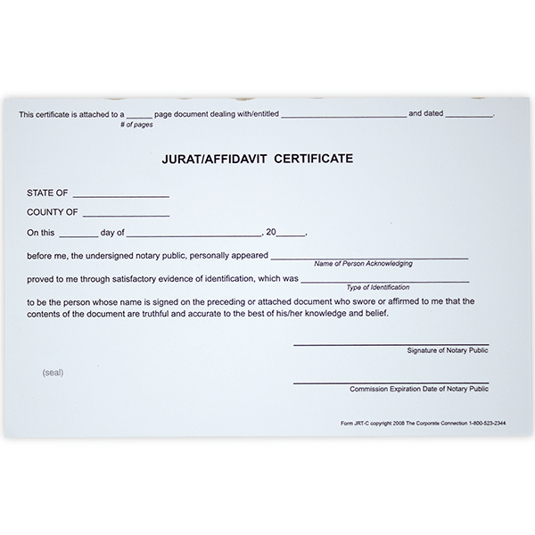 Jurat/Affidavit Notary Certificates