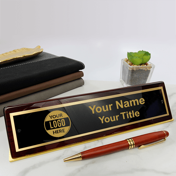 Rosewood Piano Script Font 2" x 10" Desk Name Plate - alternate view