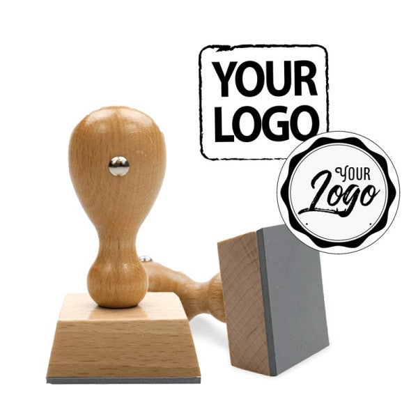 Small Wood Handle Custom Logo Stamp works with round and square logos