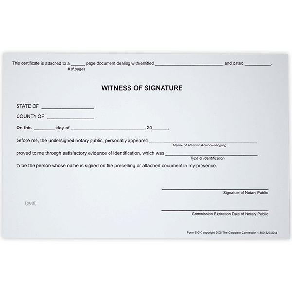 Witness Signature Notary Certificate Pad