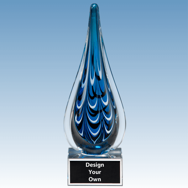 Blue Black Teardrop Shaped Art Glass Award Blue Black Teardrop Shaped Art Glass Award